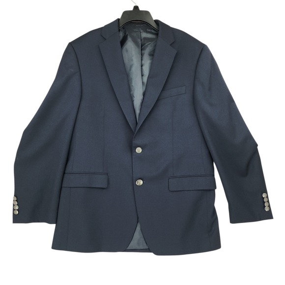 Michael Kors Blazer 40R Men Navy Blue Wool Metal Crest Buttons Sport Coat Jacket